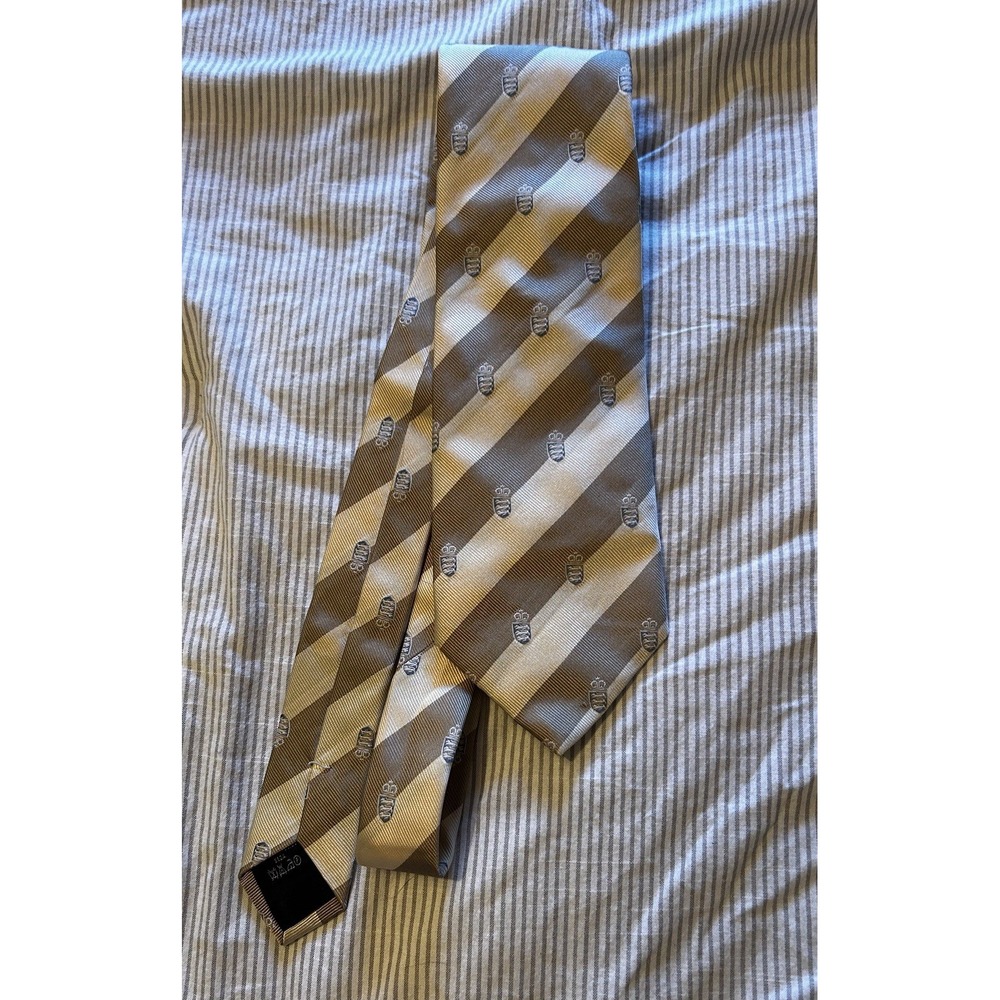 Burberry London Silk Tie Woven In England Striped‎ Crest Beige Work Dress - Picture 6 of 9